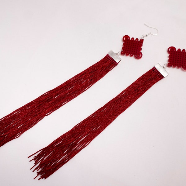 Lucky Knot Norigae Tassle Earring (Red) // Laser Cut Acrylic Earrings