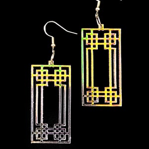 Korean Paper Door Asian Geometric Earrings // Clip-on or piercing // Customizable colors