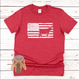 Show Steer Graphic Tee | American Flag Show Steer Tee | Show Cattle | Cattle Tee | Show Cattle Shirt | YOUTH SIZES AVAILABLE