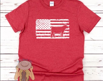 Show Steer Graphic Tee | American Flag Show Steer Tee | Show Cattle | Cattle Tee | Show Cattle Shirt | YOUTH SIZES AVAILABLE