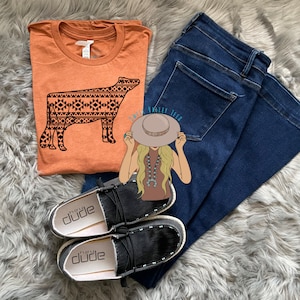Aztec Print Dairy Cow Tee - Dairy Cow Tees - Livestock Tee - Stock Show Tee