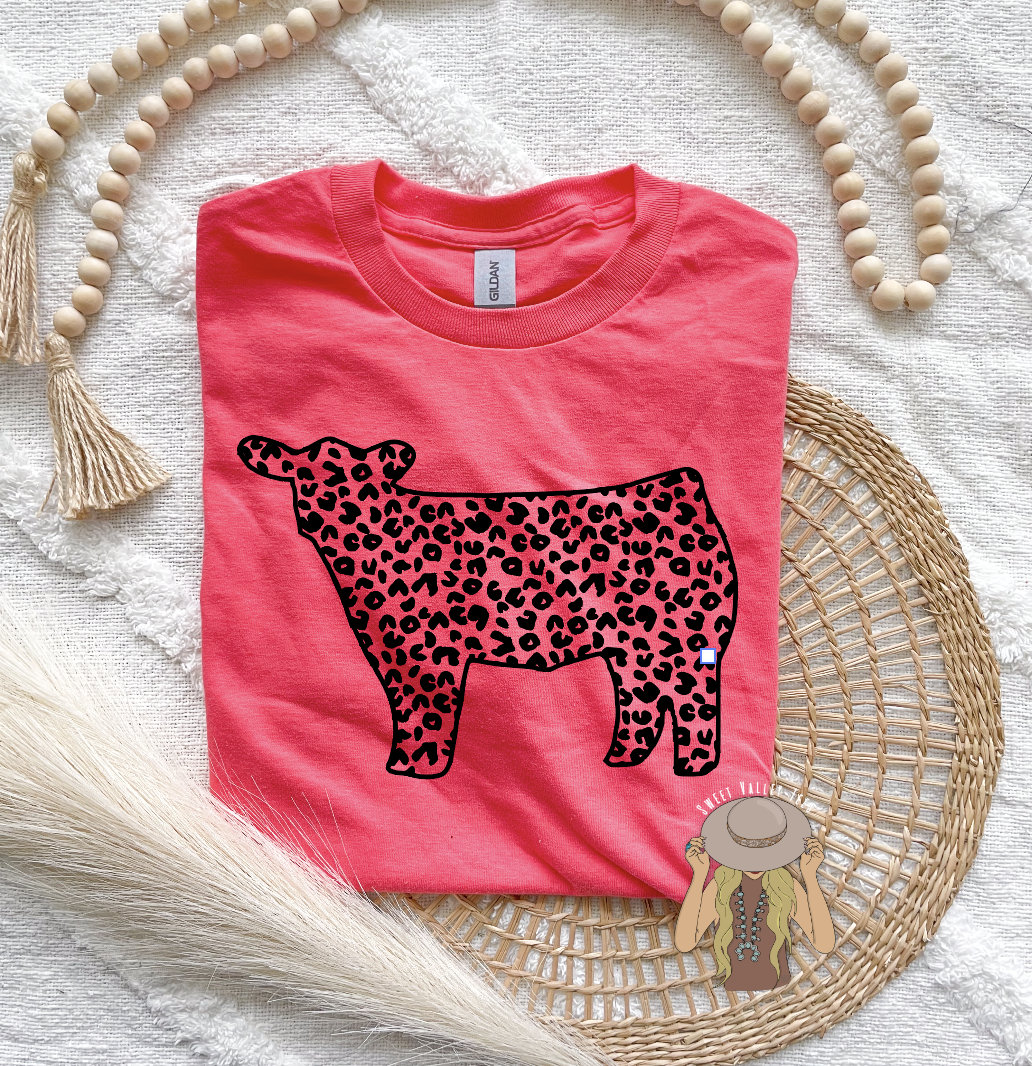 Leopard Steer Tee - Coral Silk