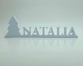 Personalized Christmas Tree Name Stand - Gift/Decoration during the holidays - Custom Text and Colours