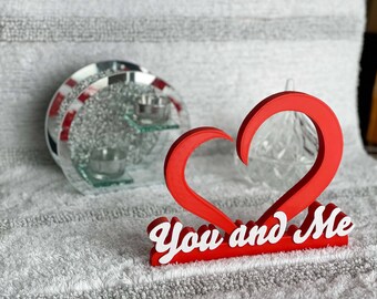 Du och jag Hjärtdekoration för bordsskivor - Present till älskare och par - Två storlekar
