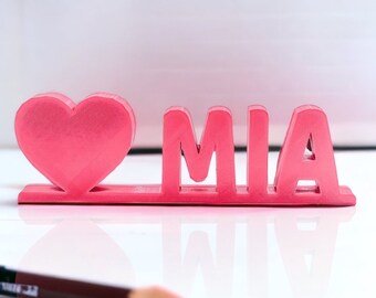 Custom Heart Name Stand - Perfect Gift and Decor Valentine's Day - Personalized - Red or Pink colours
