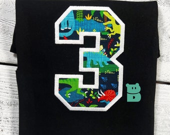 Dinosaur Birthday Shirt, Custom Embroidered Three-Rex, Boys Dino Party