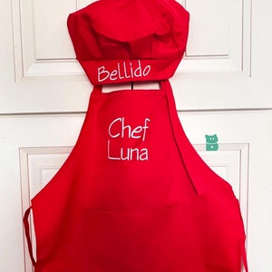 Personalized Kids Apron & Chef&#39;s Hat Set - Embroidered Apron and Chef&#39;s Hat For Children - Boys/Girls Customized Cooking Apron Birthday Gift
