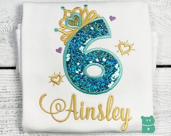 6th Birthday Princess Shirt, Girl Embroidery Crown Top