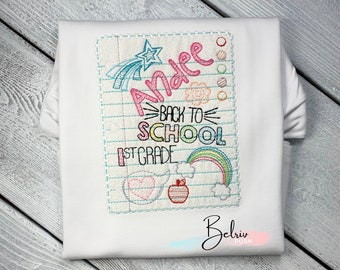 Embroidered Back to School Shirt, Personalized Sketch Scribbles Tee
