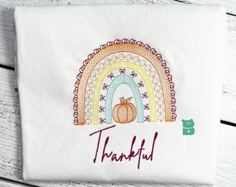 Embroidered Pumpkin Rainbow Toddler Shirt, Girls Thanksgiving T-shirt