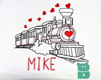 Personalized Valentine Train Embroidered Toddler T-shirt