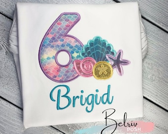 6th Birthday Sea Animals Shirt, Custom Sea Shells Embroidery Birthday Shirt, Under the Sea Birthday Party, Starfish Birthday T-shirt, 1 to 9