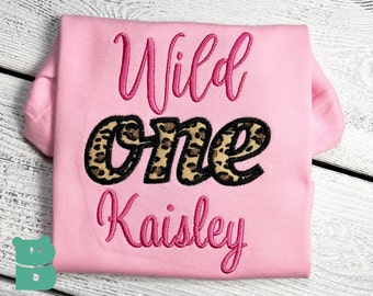 Personalized Wild One Birthday Girl Shirt, Leopard Print, First Birthday
