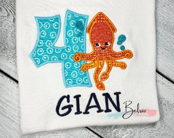 5th Birthday Boy Shirt/ Squid Birthday Shirt/ Under the Sea Birthday/ Sea Creatures Birthday / Ocean Birthday Shirt /Embroidery Birthday Tee