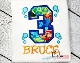 3rd Birthday Shirt, Boys Birthday Shirt, Sea Animals T-shirt, Under the Sea Birthday Party, Custom Embroidery Birthday Shirt, Ocean Animals