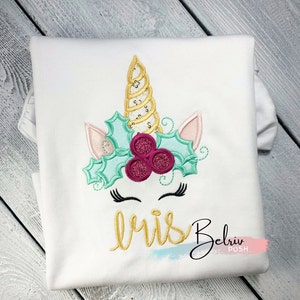 Girl Christmas Shirt, Custom Unicorn Christmas Shirt for Toddlers and Girls, Embroidery Christmas Unicorn Shirt, Merry Xmas  Unicorn Shirt