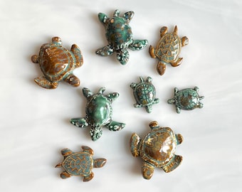 Ceramic Turtle Tiles, 8pcs, four sizes, four styles, sea, beach, ocean, pond, mosaic and crafts, magnet, flowerpot, clay turtle cabochons