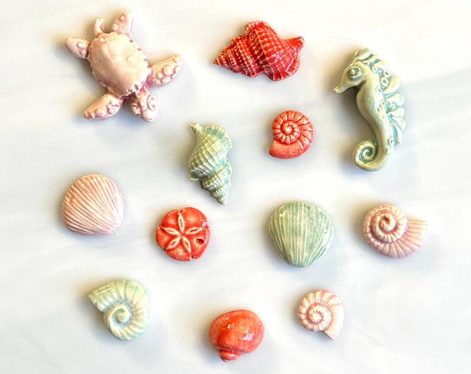 Ceramic Seashell and Creature Tiles, 12 Pcs, Variety of Sizes, Shapes ...