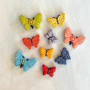 Ceramic Butterfly Tiles, 9 pcs, bright bold colors, variety of sizes and styles, mosaics, arts and craft, clay cabochons, mosaic supplies