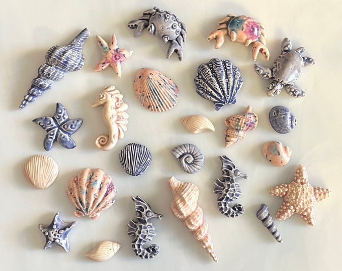 Ceramic Seashell and Sea Creature Tiles 12pcs Variety Pinks - Etsy