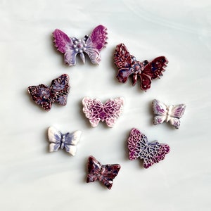 Ceramic Butterfly Tiles, 8pcs, variety sizes and styles, shades of purple, whimsical, mosaic and crafts, clay cabochons, magnet, flowerpots