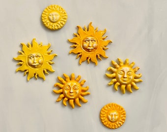 Ceramic Sun Tiles, 6pcs, whimsical variety face tiles, three sizes and styles, celestial theme, mosaic and crafts, back to school, magnet