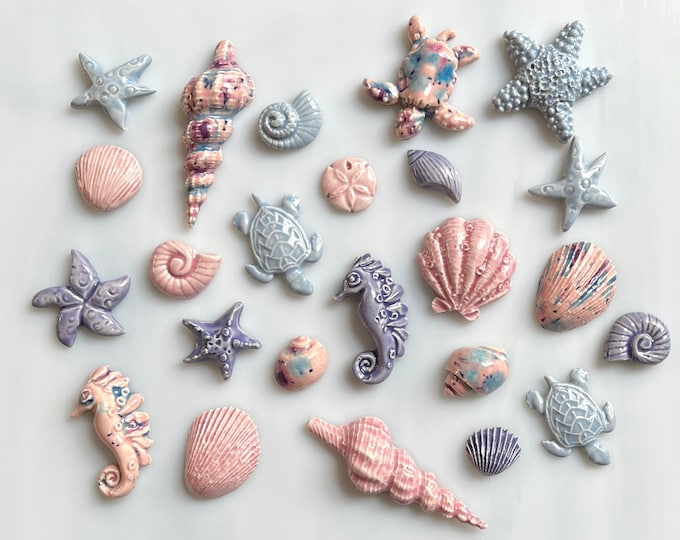 Ceramic Seashell and Sea Creature Tiles, 12pcs, Variety Pinks and ...