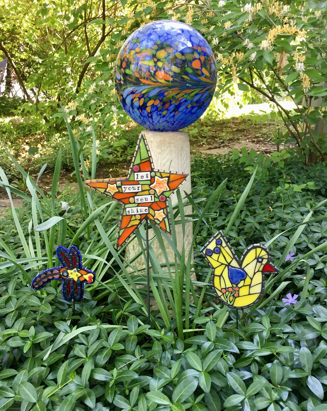 Mosaic Garden Art Whimsical Bird Etsy