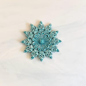 Large Ceramic Renaissance Medallion Tile, flower, sun, highly detailed, decorative, wall or stand display, mosaic craft supplies, birdhouse