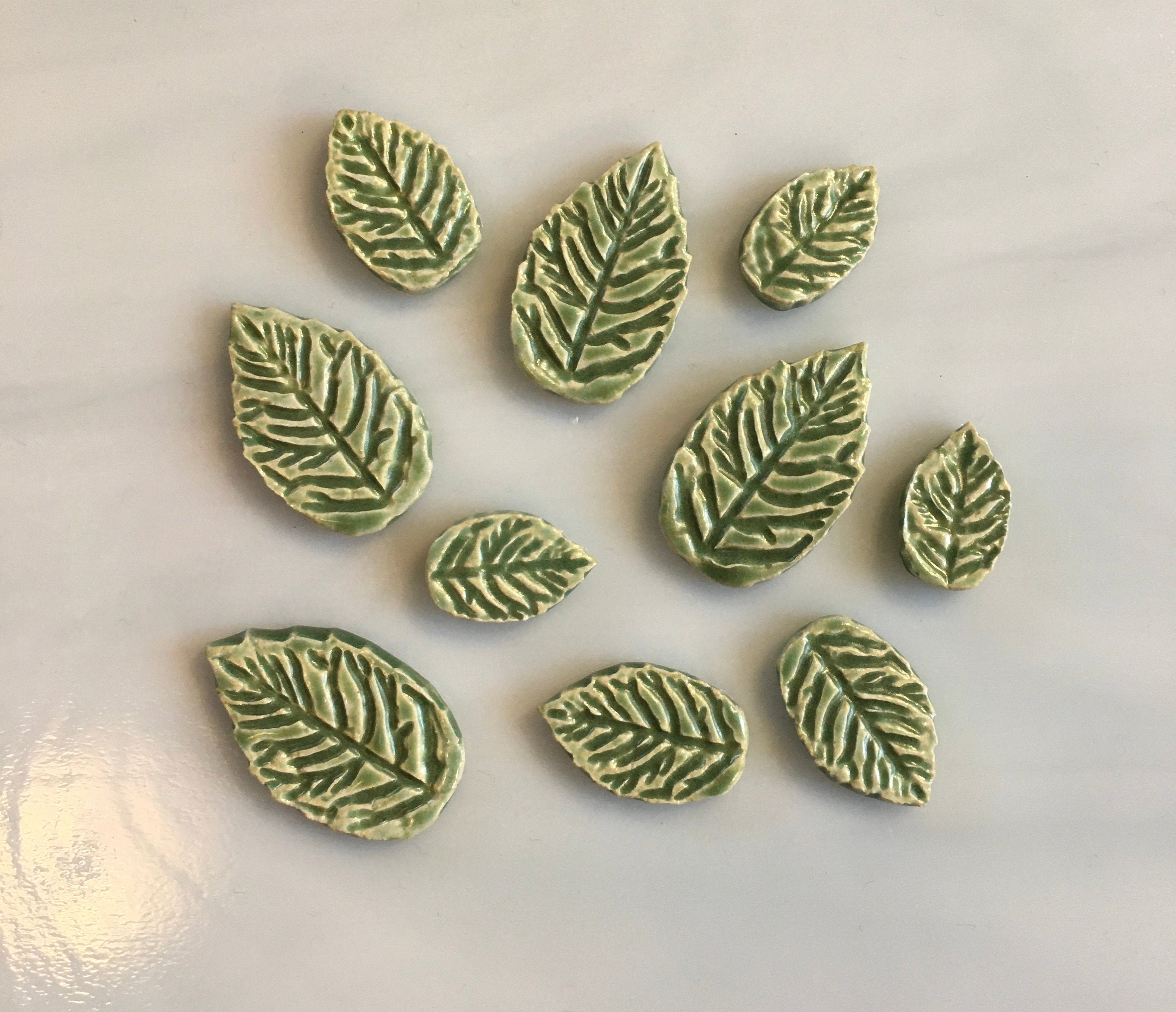 Ceramic Leaf Tiles Patina 10 pieces variegated leaf tiles Etsy