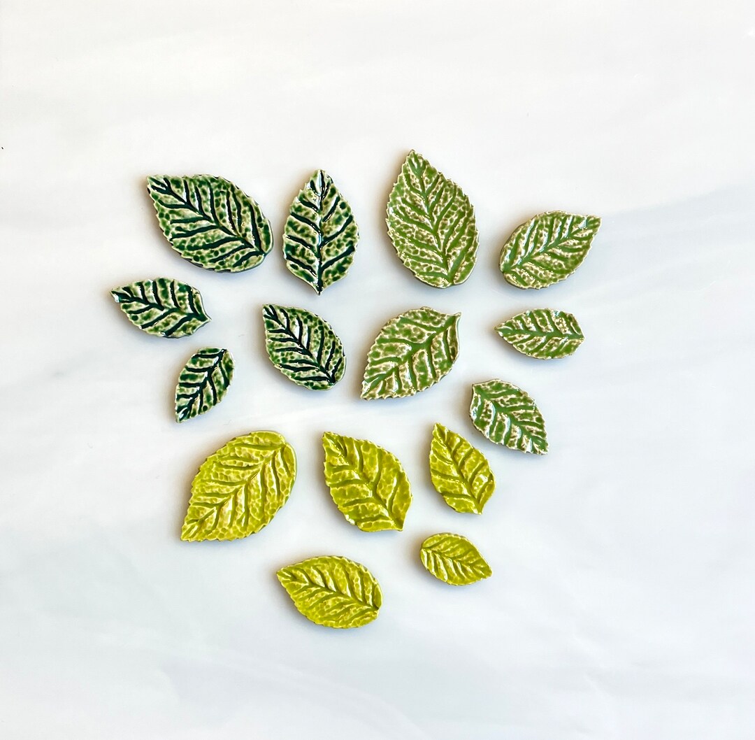 Ceramic Leaf Tiles, 10pcs, Thin Finely Detailed, Five Sizes, Choose