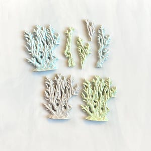 Ceramic Coral or Seaweed Tiles, 7pcs, blue gray green pastels, ocean sea theme, coral reef, sea, pond, river, grass, mosaic and craft image 1