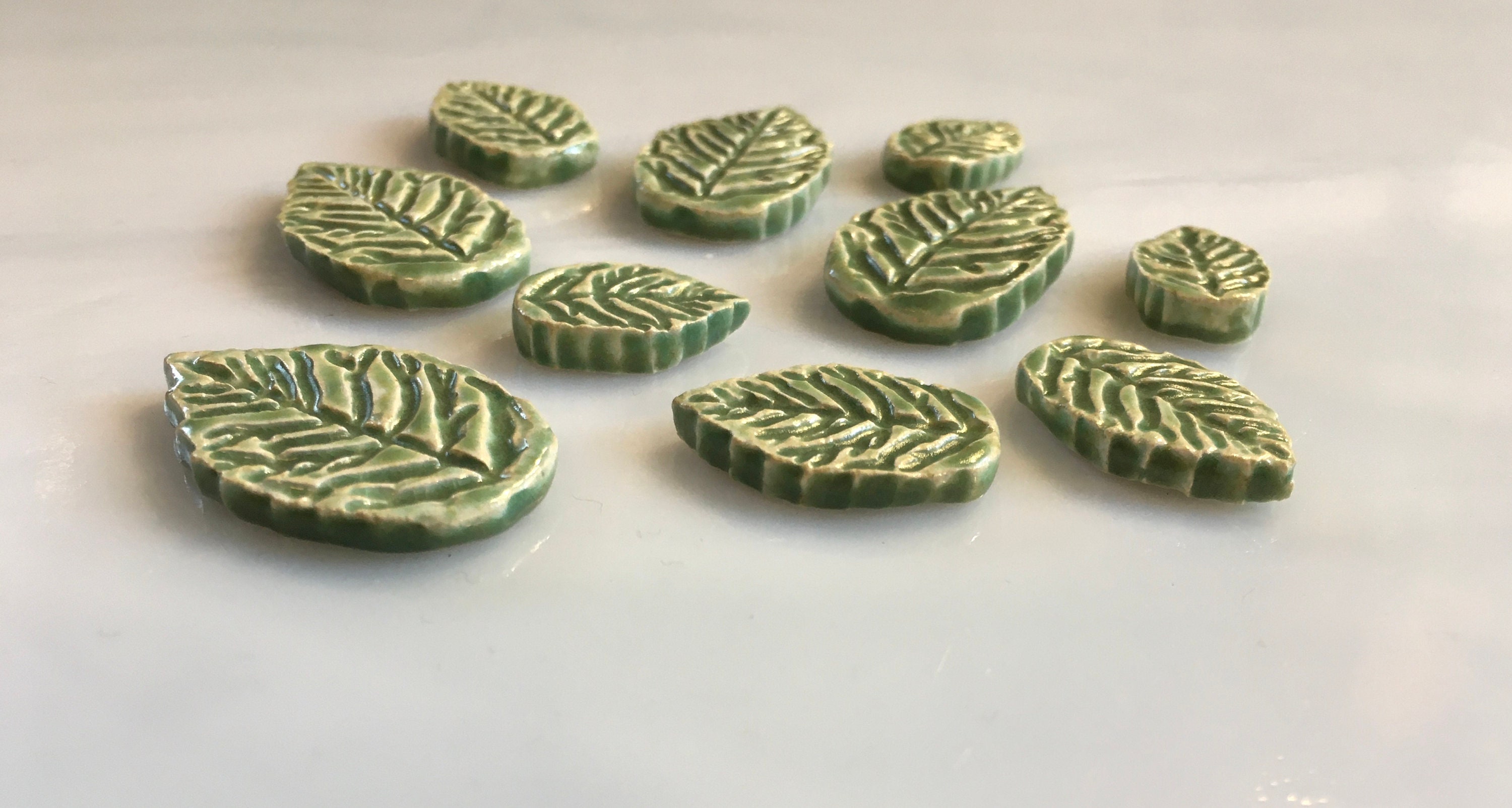 Ceramic Leaf Tiles Patina 10 pieces variegated leaf tiles Etsy