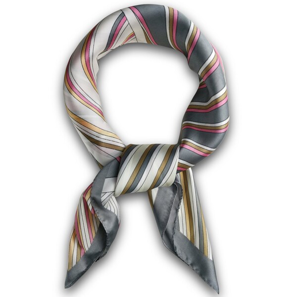 Foulard Carré Femme - Carré de Soie Pour Femme - Foulard Cheveux Gris Et Rose