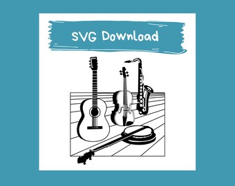 楽器 SVG ファイル ギター サックス バイオリン バンジョー 音符 SVG 音楽記号 Cricut 用 SVG ファイル | ビニール & クラフト カッティング ファイル