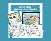 Learn piano white keys bundle, kindergarten worksheets, montessori printable, flashcards, video lesson, Music education for Kindergarten