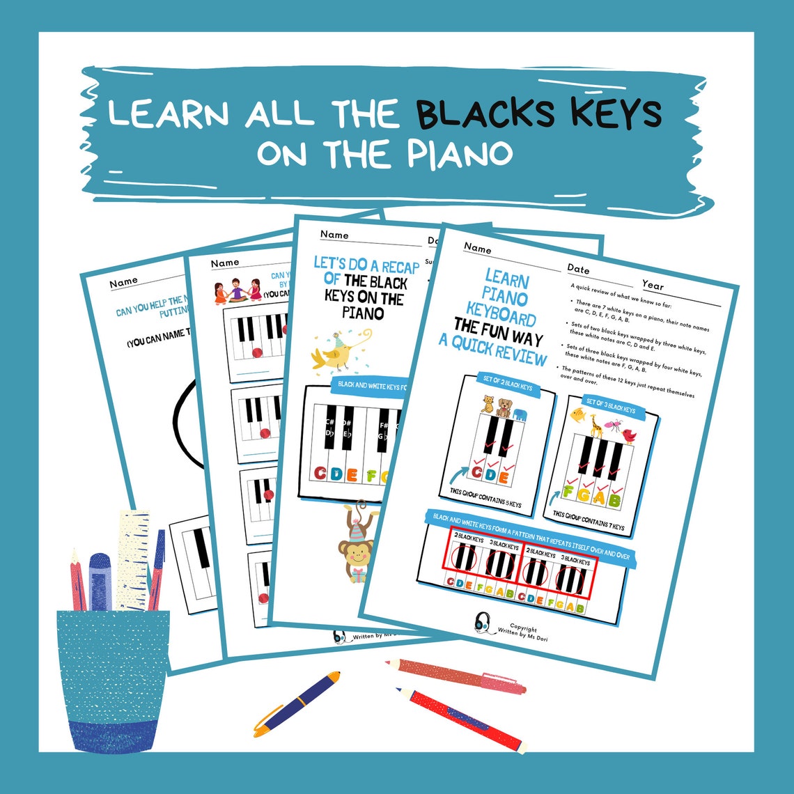 Learn Piano Black keys Music Study Printables Lesson Sheets Etsy.de