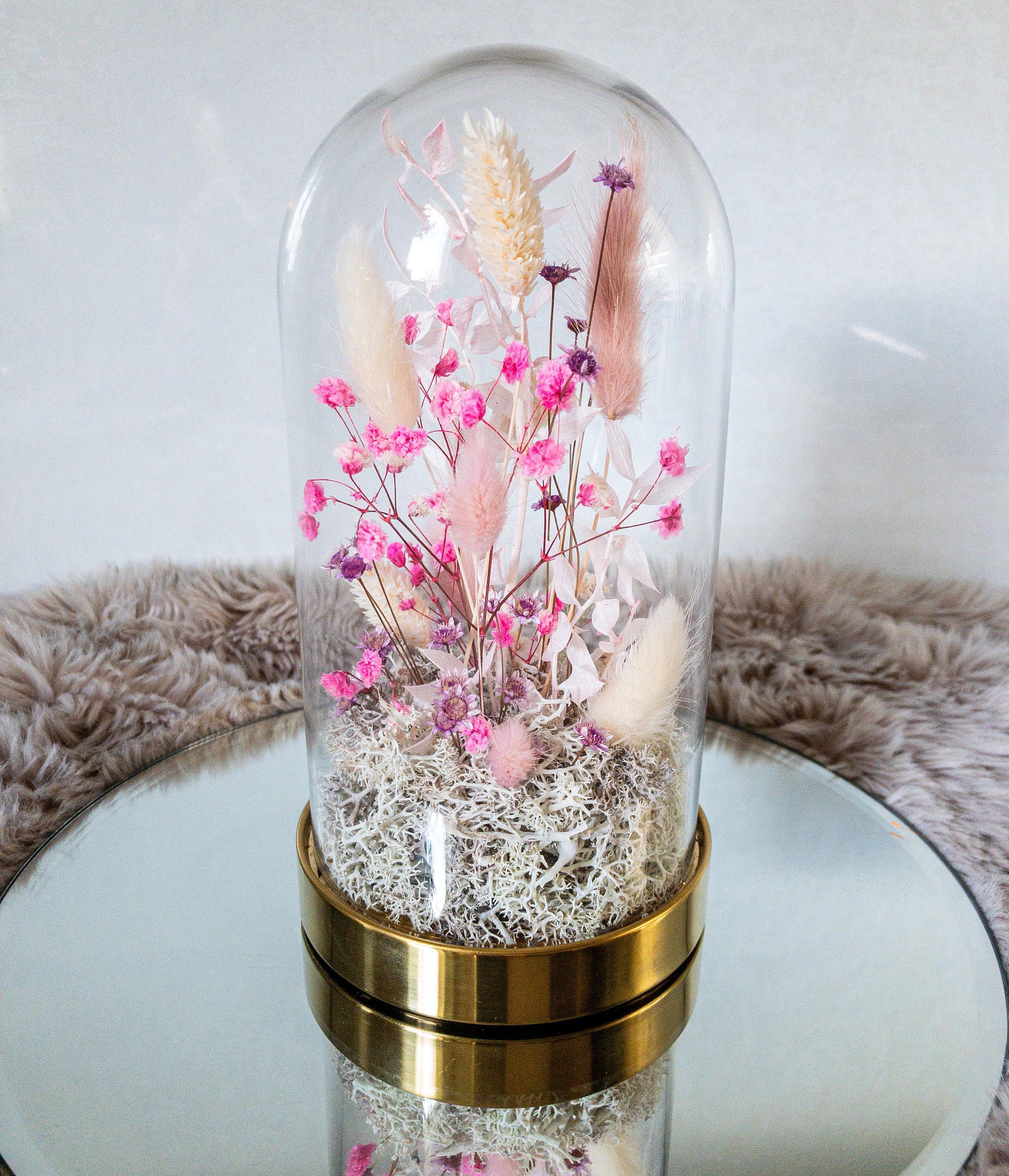 Handmade Dried Flower Arrangement in Glass Cloche Dome Etsy UK