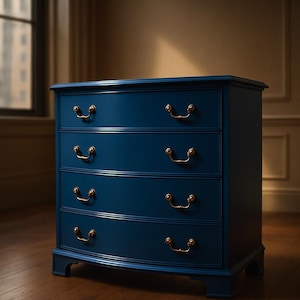 Cobalt Blue 4-Drawer Dresser: Curved Front Accent Cabinet