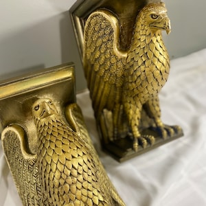 Exquisite Pair of Gold Leaf Eagle Bookends | Handcrafted Vintage-Inspired Sculptures |  Free White Glove Delivery 200 Miles
