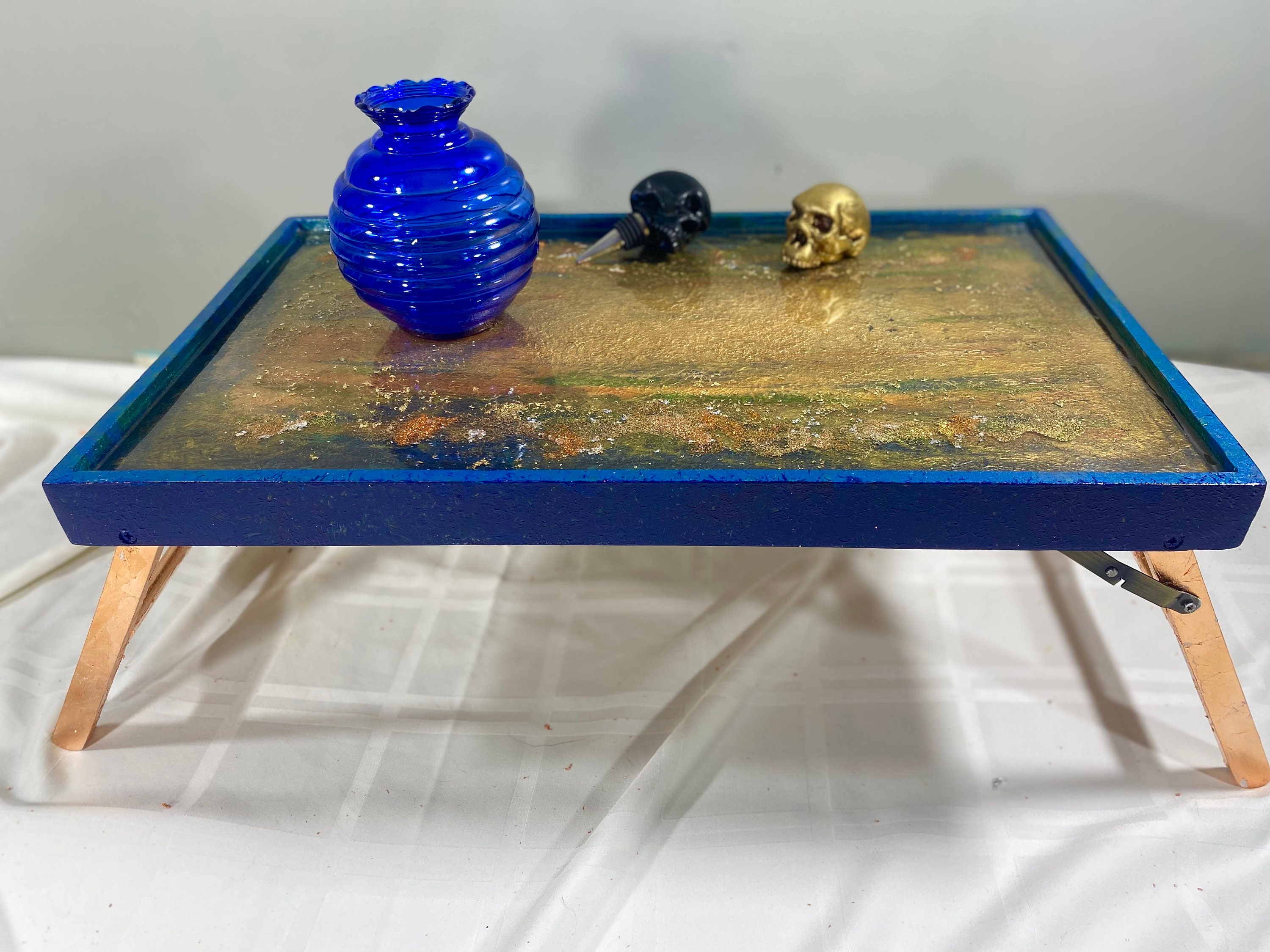 GOLD LEAF TRAY Bed Table With Legs, Vintage Serving Tray, Wooden Bed ...