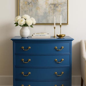 Cerulean Crest – Vintage Blue Chest of Drawers – Solid Wood Dresser – Brass Pulls – 200 Miles Free White Glove Delivery