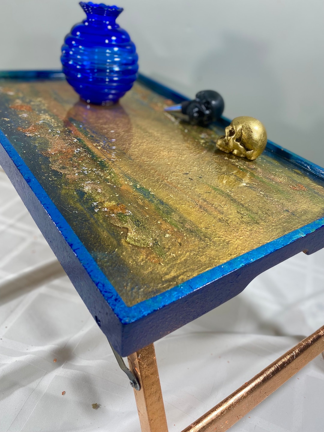 GOLD LEAF TRAY Bed Table With Legs, Vintage Serving Tray, Wooden Bed ...