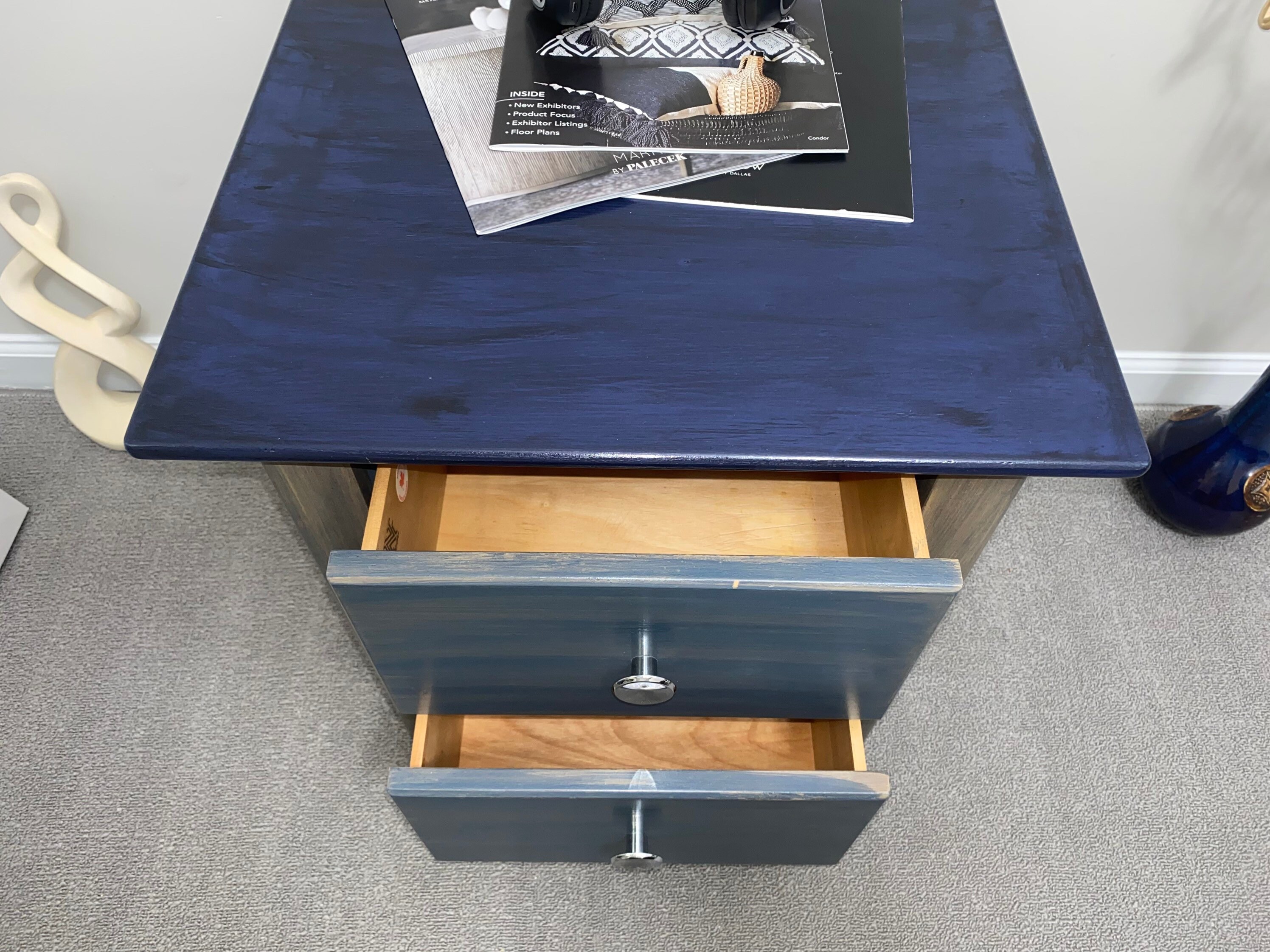 Distress Blue End Table, Farmhouse Night Stand, Solid Wood Table