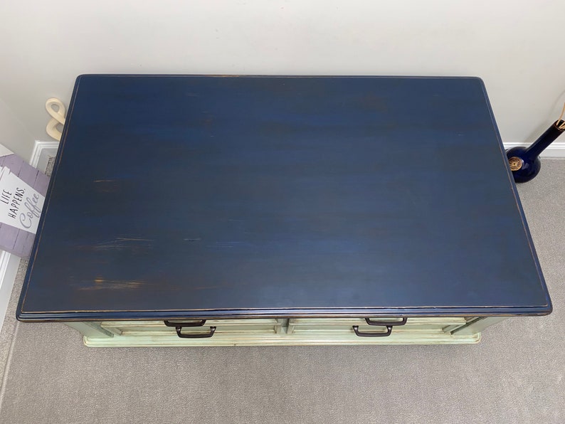 Distressed Blue Green Center Table / Farmhouse Coffee Table / Etsy