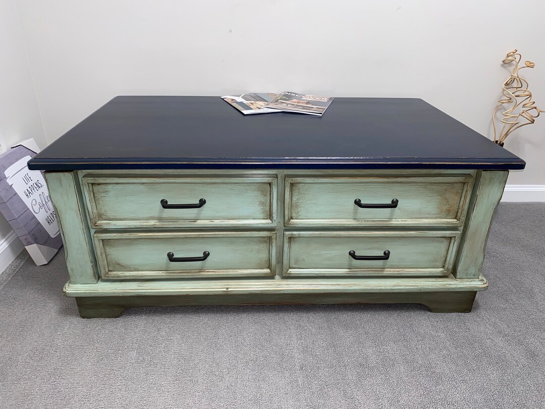 Distressed Blue Green Center Table / Farmhouse Coffee Table / Etsy