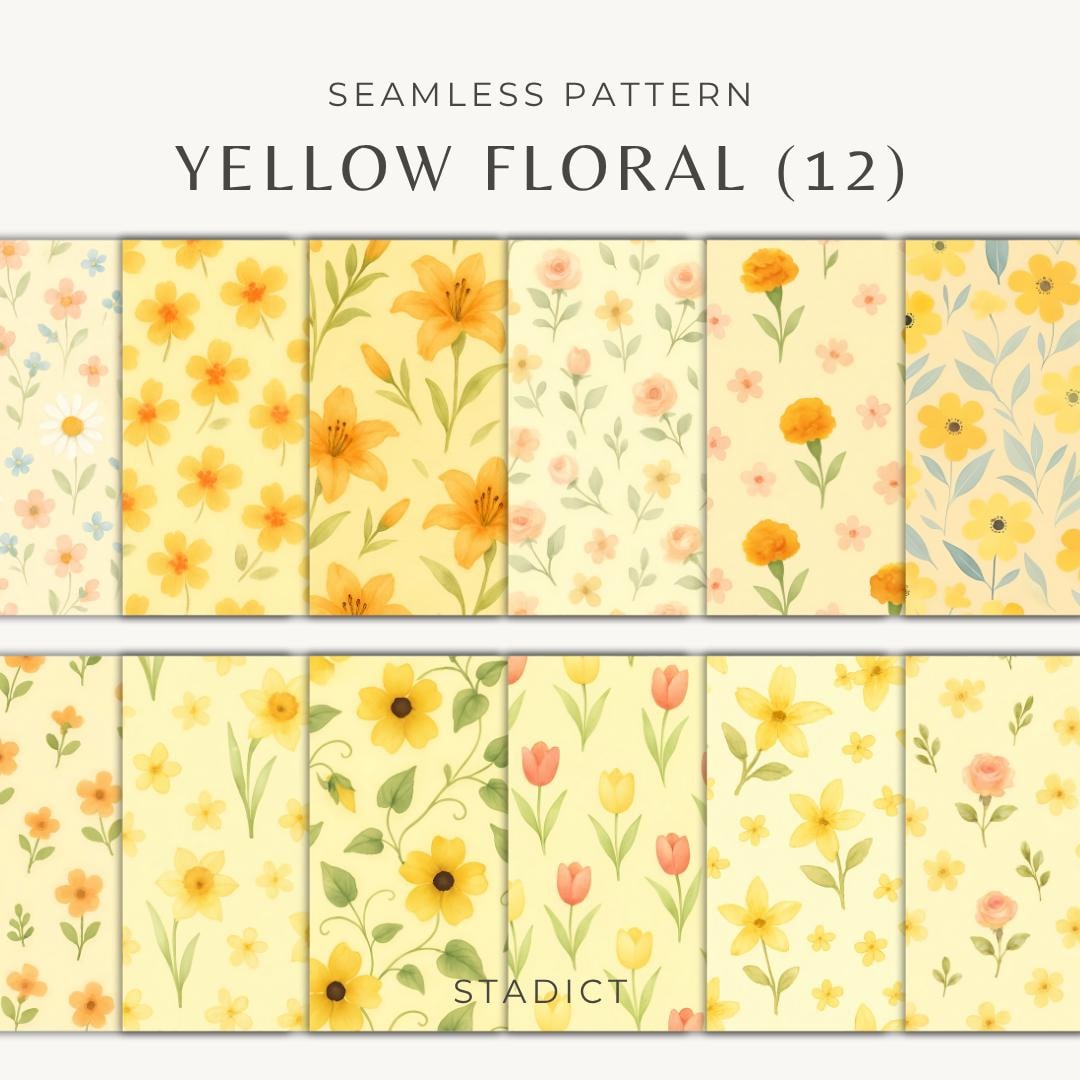 Yellow Ruffle Pattern 12 Yellow Seamless Floral Pattern | INSTANT DOWNLOAD | Watercolor ...