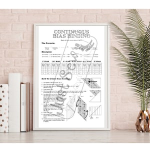 Bias Binding Reference Chart, afdrukbare PDF-download, 11 x 17 Framable Quilt Room Artwork Poster, naaicadeau voor Quilter, Quilter's Guide