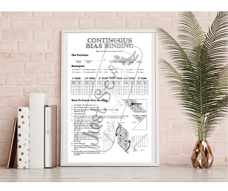 Bias Binding Reference Chart, Printable PDF Download, 11 X 17 Framable