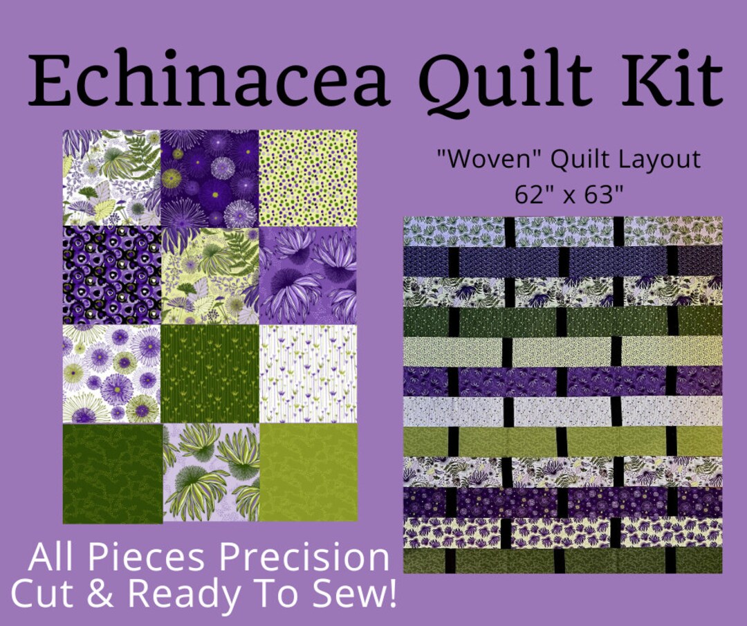 Precut Quilt Kit, Ready to Sew, No Cutting Quilt, Echinacea Lilla